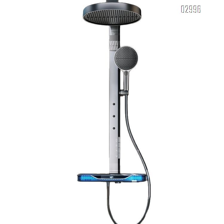 High-end brass large storage shelf  shower  milky white bathroom shower  pressure-increasing piano key constant temperature rain set