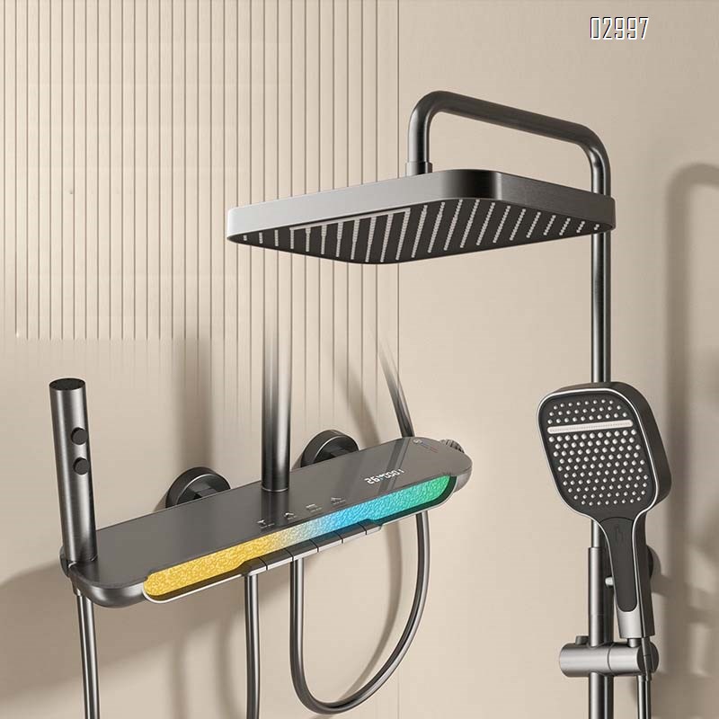 Gun-gray internet celebrity atmosphere light smart digital display shower four-gear piano key household bathroom shower set
