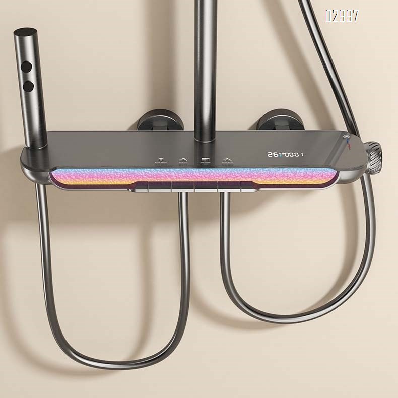 Gun-gray internet celebrity atmosphere light smart digital display shower four-gear piano key household bathroom shower set