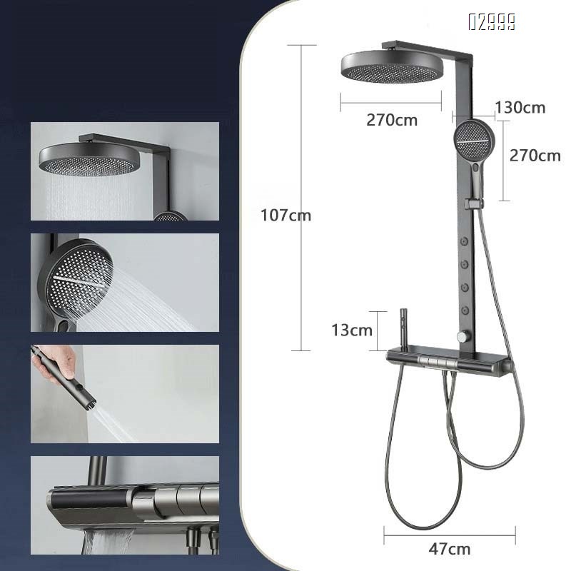 Smart shower head set German full Brass bathroom home wall-mounted digital display atmosphere light pressure spray head