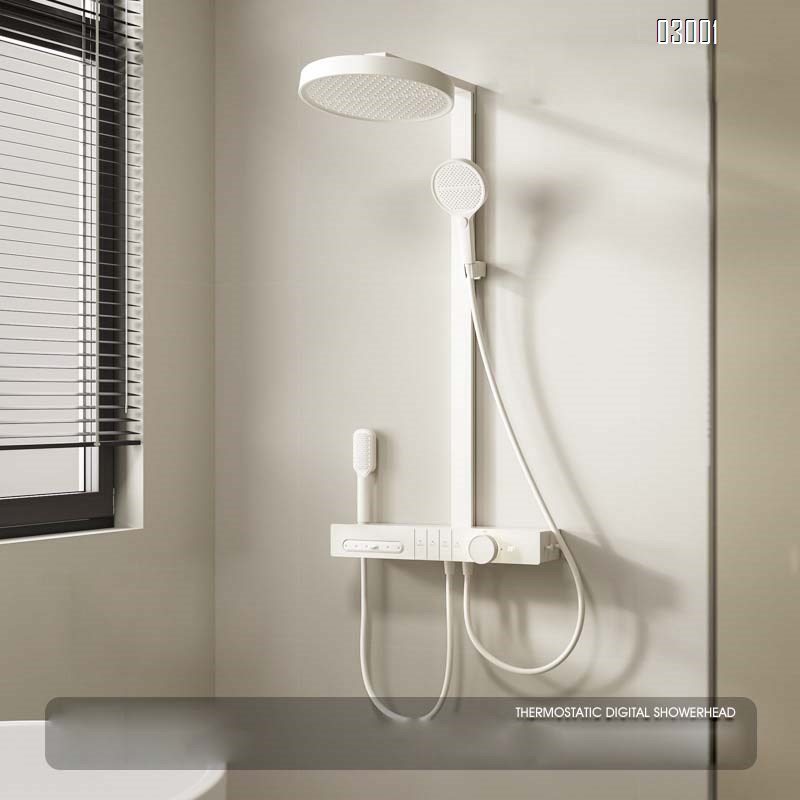 High-quality all-Brass cream style constant temperature cold and hot shower set 3D hydraulic massage home bathroom shower gun gray