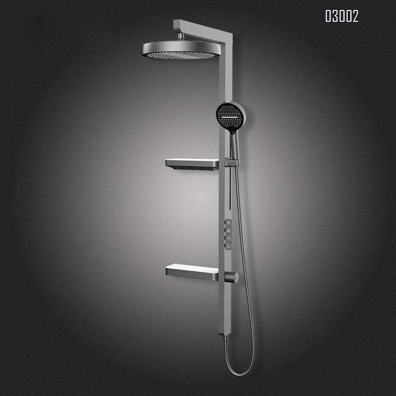 Full Brass double-layer storage rack gunmetal gray ladder piano key shower set home double-layer waterfall with independent control