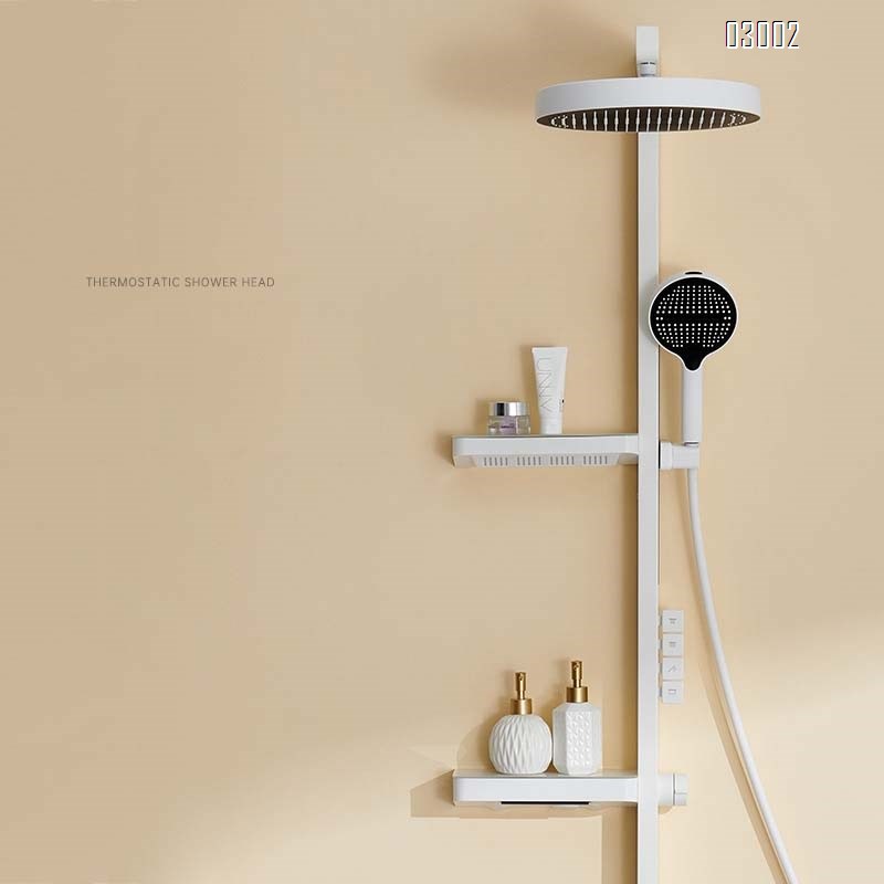 Full Brass double-layer storage rack gunmetal gray ladder piano key shower set home double-layer waterfall with independent control