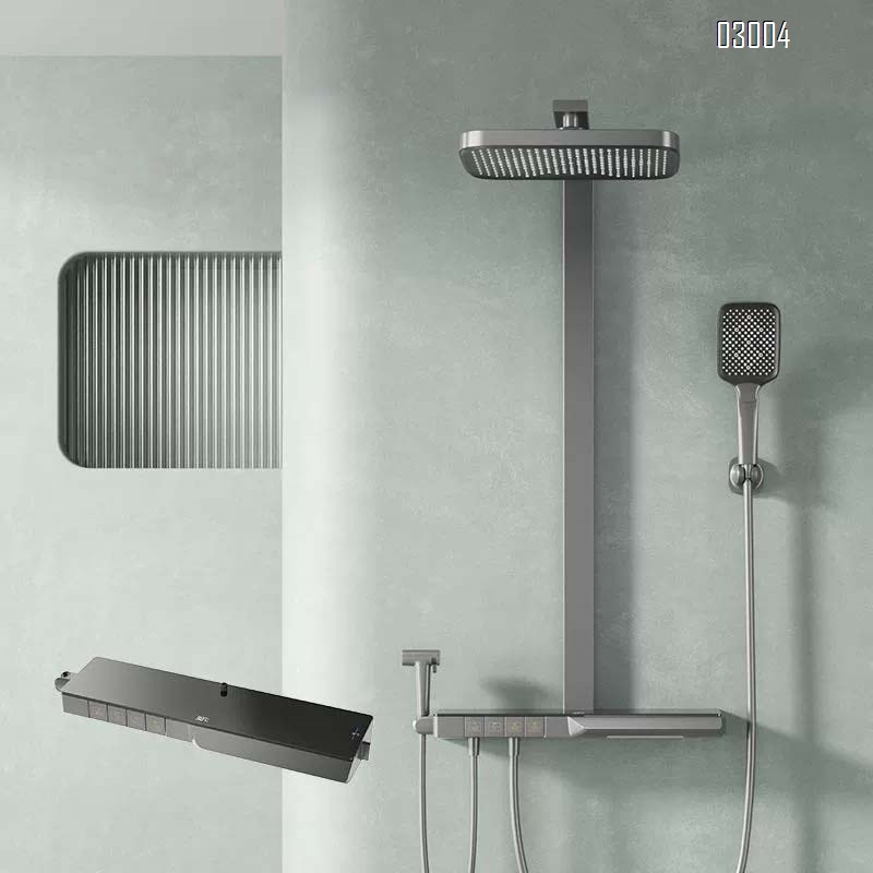Themostatic PVD digital display constant temperature shower set with piano key long storage panel for bathroom