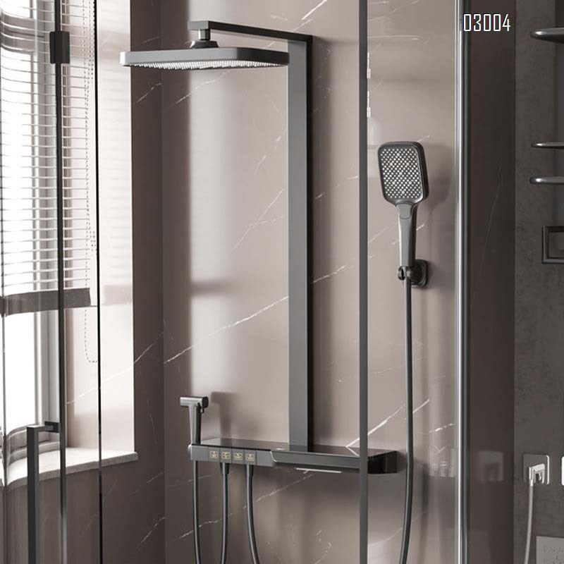 Themostatic PVD digital display constant temperature shower set with piano key long storage panel for bathroom