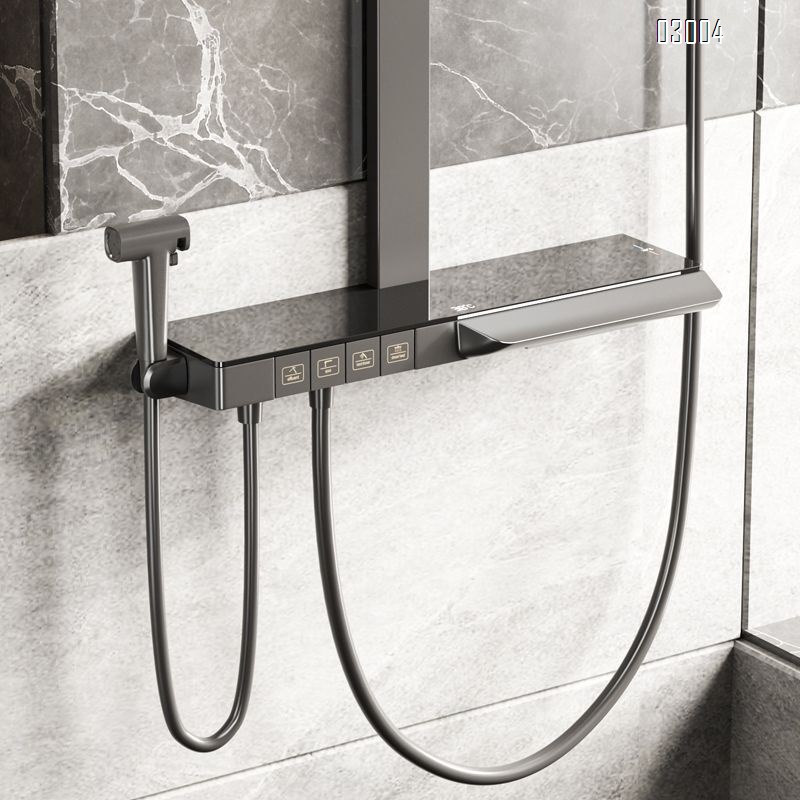Themostatic PVD digital display constant temperature shower set with piano key long storage panel for bathroom