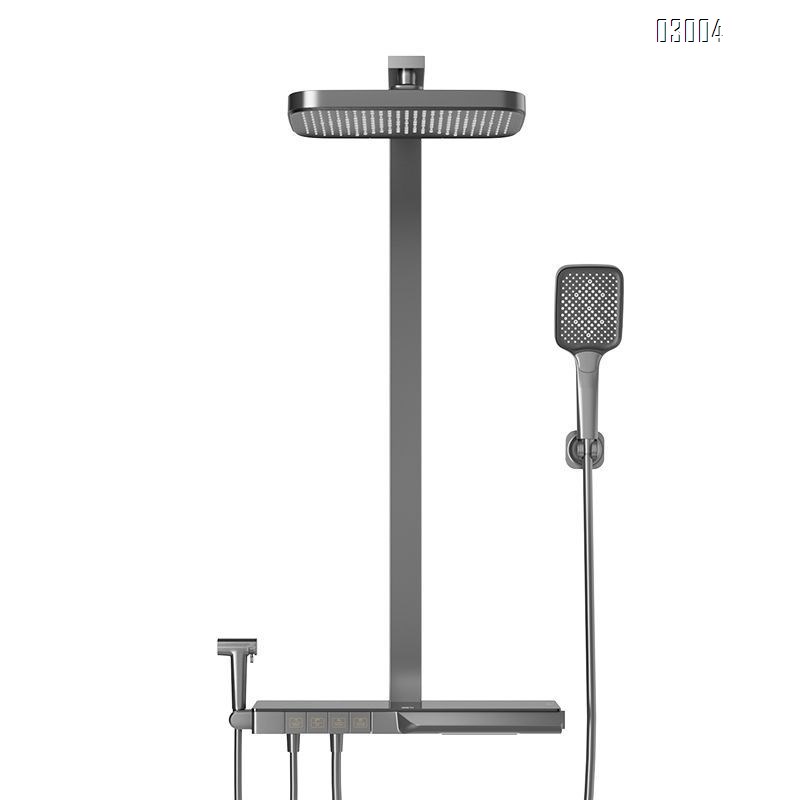 Themostatic PVD digital display constant temperature shower set with piano key long storage panel for bathroom