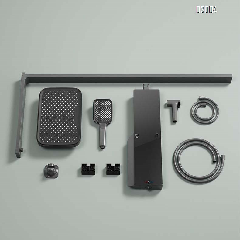 Themostatic PVD digital display constant temperature shower set with piano key long storage panel for bathroom