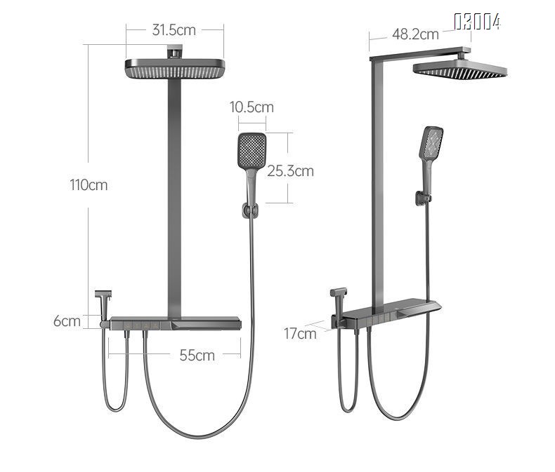 Themostatic PVD digital display constant temperature shower set with piano key long storage panel for bathroom