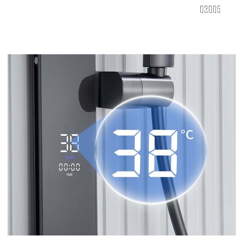 All-Brass gunmetal gray mirror rain multi-functional constant temperature digital display shower pressure spray set with a home luxury large storage rack