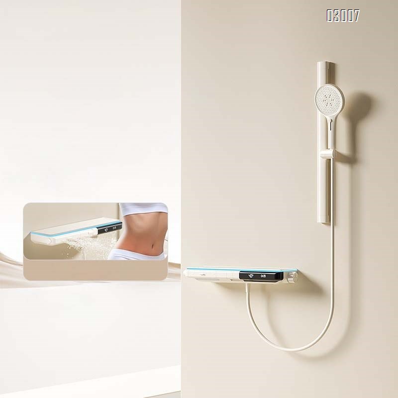 Full Brass cream white gun smoke shower set with smart temperature control and display SPA back spray shower faucet