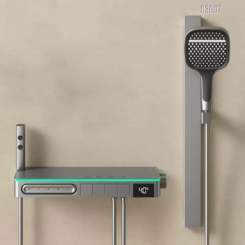 Full Brass cream white gun smoke shower set with smart temperature control and display SPA back spray shower faucet