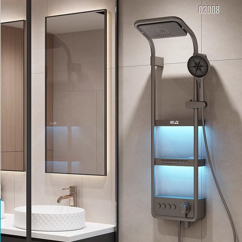 German quality original Brass shower faucet set with temperature display and dechlorination function massage back spray