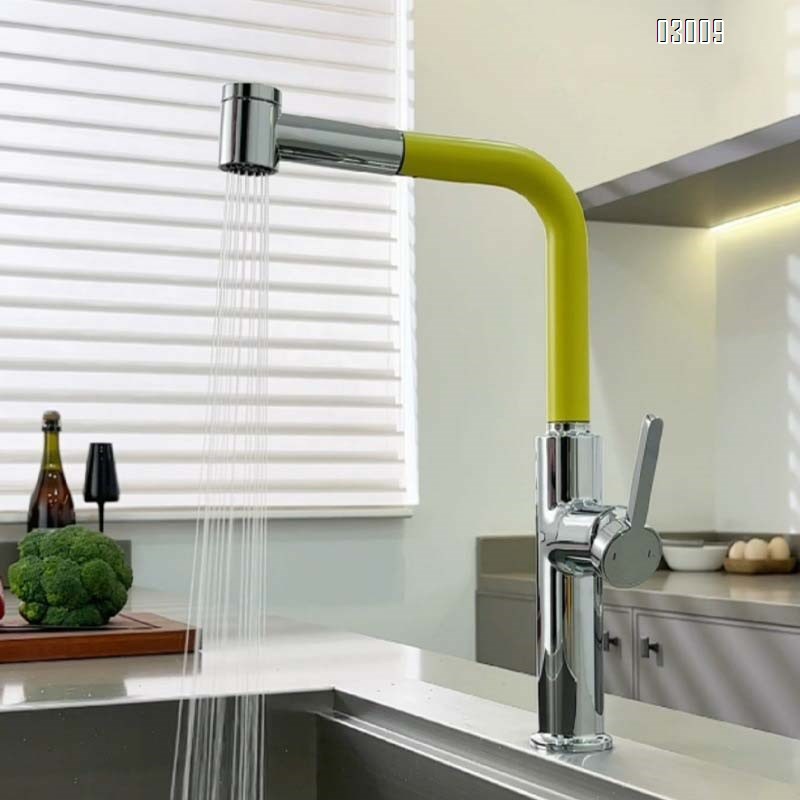 All-Brass color-matching style pull-out cold and hot water faucet  milky white kitchen sink anti-splash faucet for washing vegetables