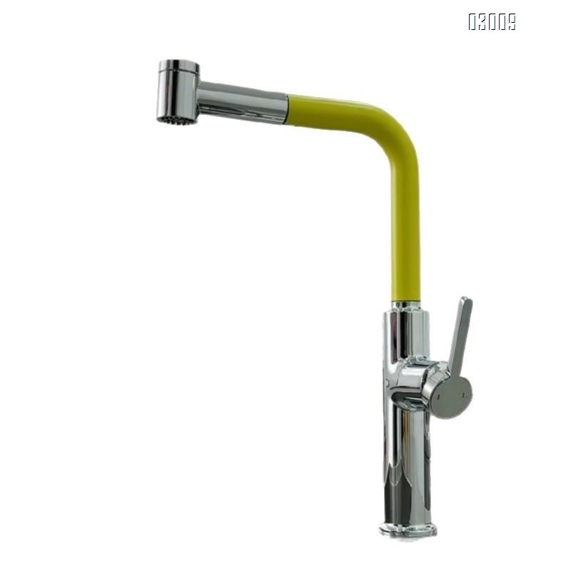 All-Brass color-matching style pull-out cold and hot water faucet  milky white kitchen sink anti-splash faucet for washing vegetables