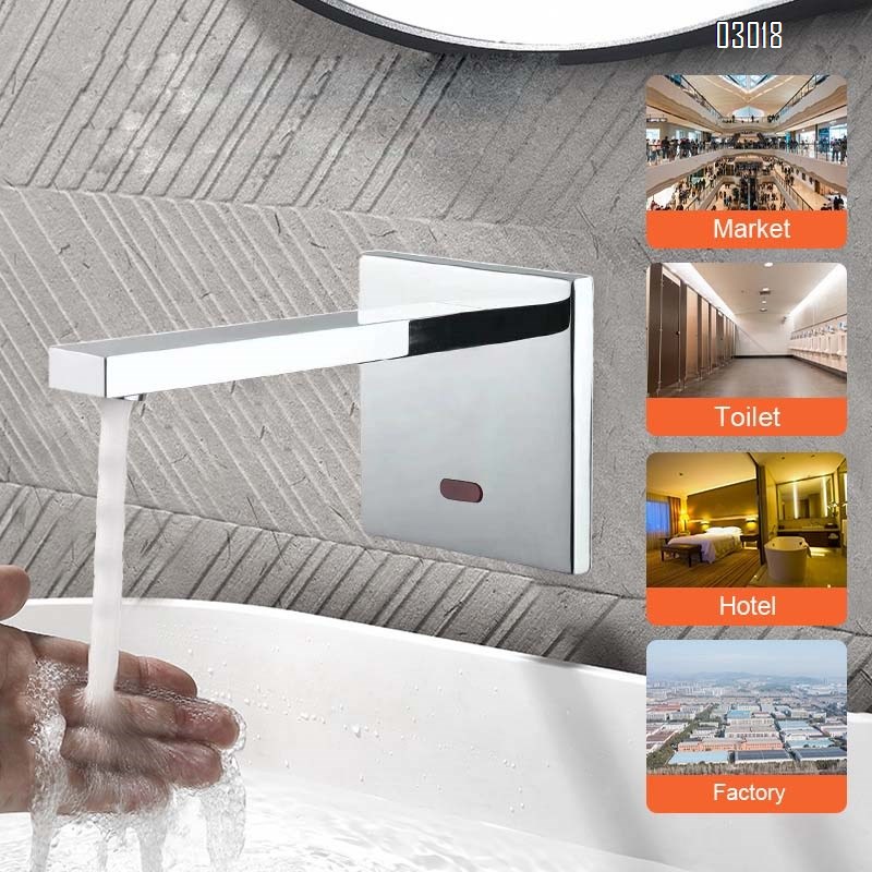 Touchless faucets  basin smart type refined Brass recessed type side panel wall outlet Sensor Bathroom sink Faucets