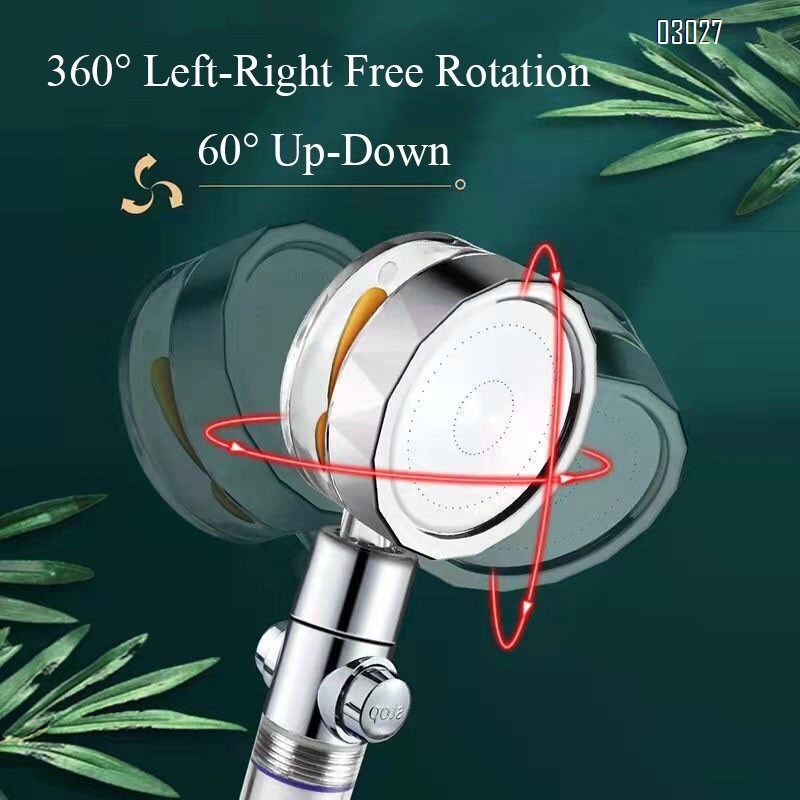 High Pressure Handheld Showerhead with Filters Vortex Hydro Jet Turbo Propeller 360 Degrees Rotating with on and OFF Button
