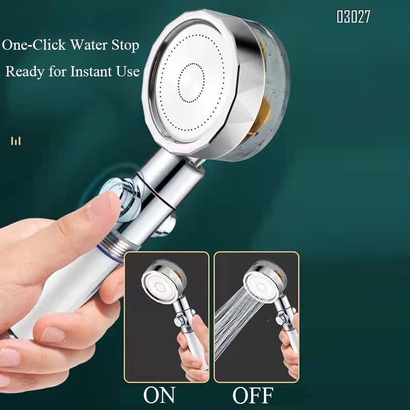 High Pressure Handheld Showerhead with Filters Vortex Hydro Jet Turbo Propeller 360 Degrees Rotating with on and OFF Button