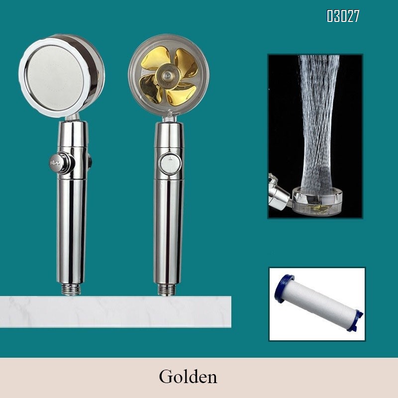 High Pressure Handheld Showerhead with Filters Vortex Hydro Jet Turbo Propeller 360 Degrees Rotating with on and OFF Button