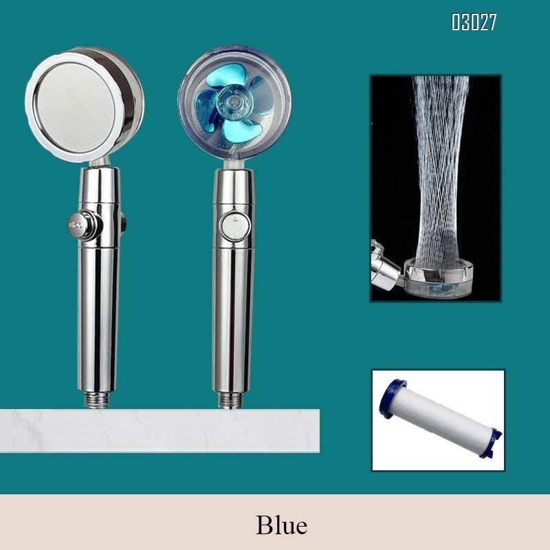 High Pressure Handheld Showerhead with Filters Vortex Hydro Jet Turbo Propeller 360 Degrees Rotating with on and OFF Button