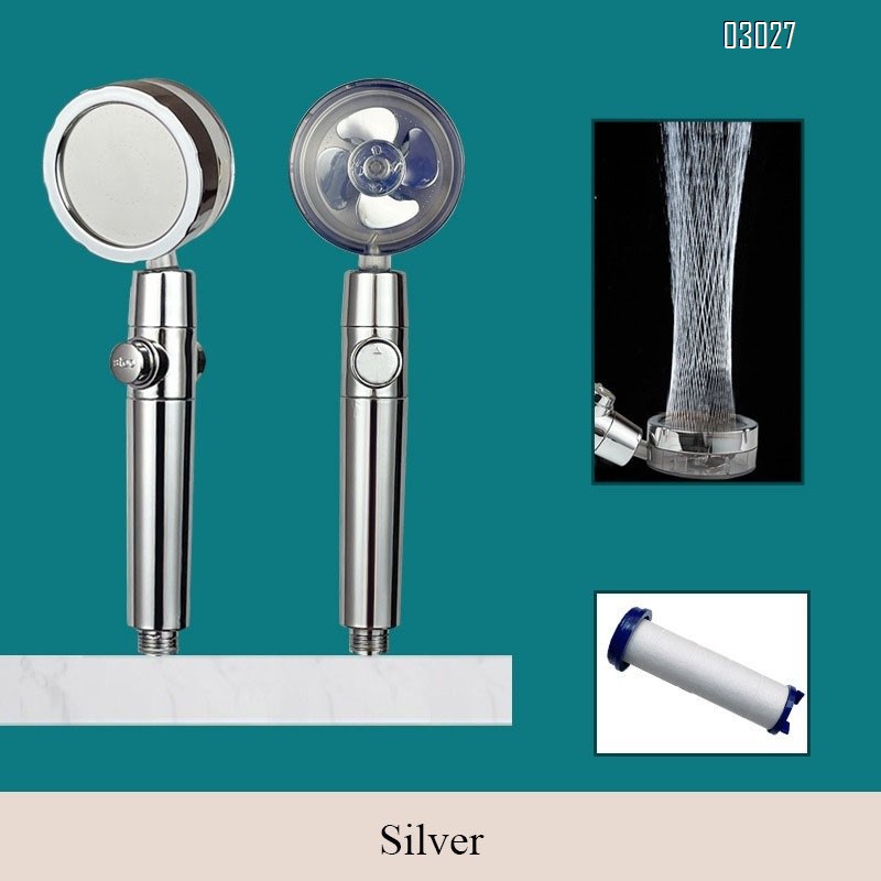 High Pressure Handheld Showerhead with Filters Vortex Hydro Jet Turbo Propeller 360 Degrees Rotating with on and OFF Button