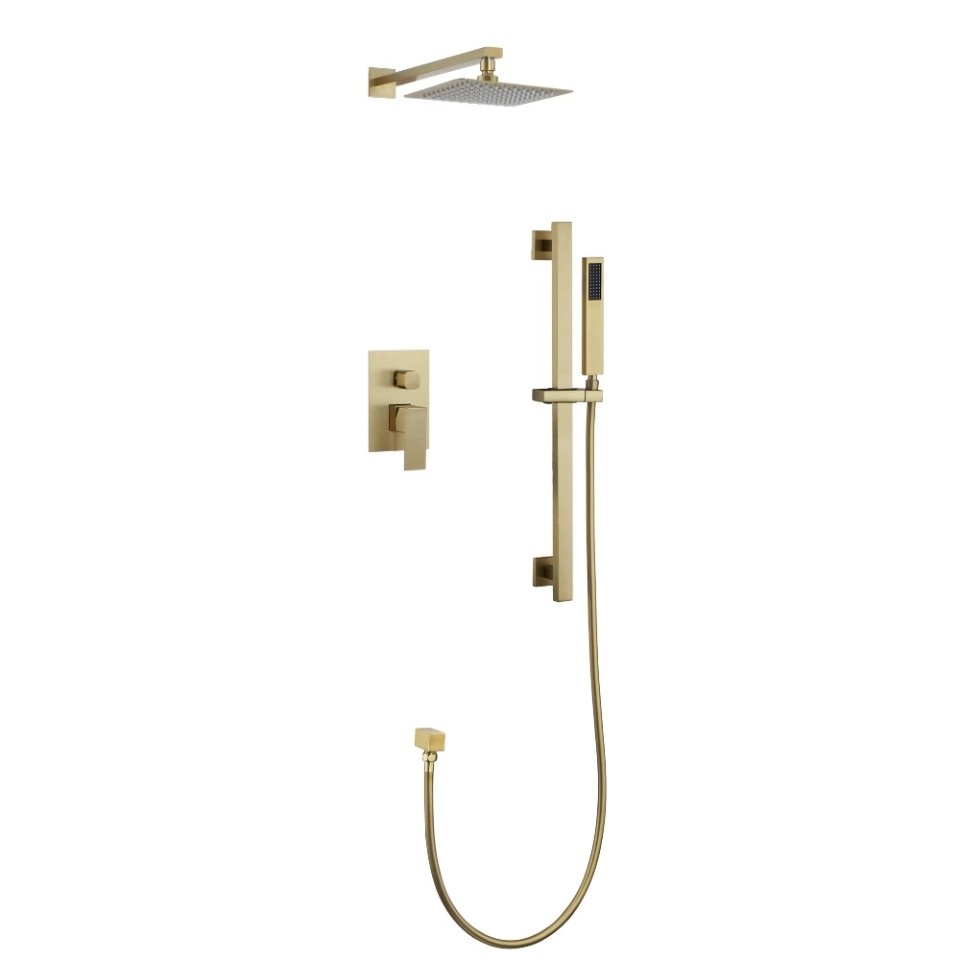 304 stainless steel concealed wall-mounted cold and hot hand shower with pressure sprayer and overhead shower head set