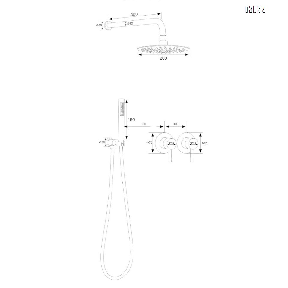304 stainless steel concealed wall-mounted cold and hot hand shower with pressure sprayer and overhead shower head set
