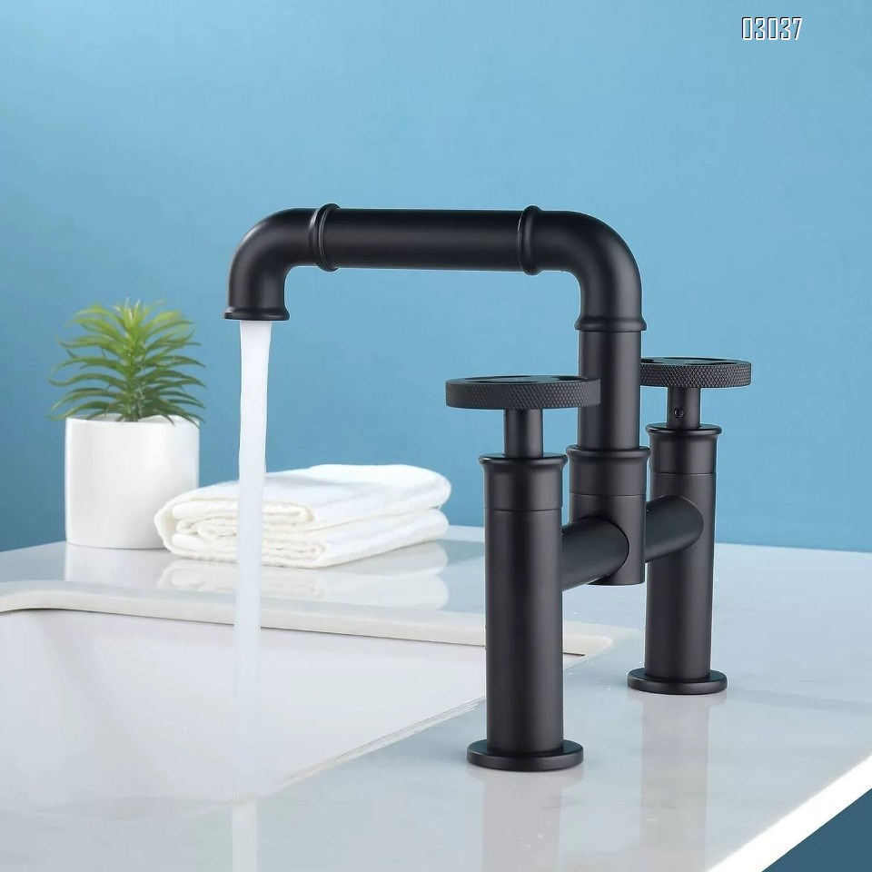 Retro industrial style Three hole Separate bathroom brass basin faucet creative cold and hot all Brass black and gold faucet