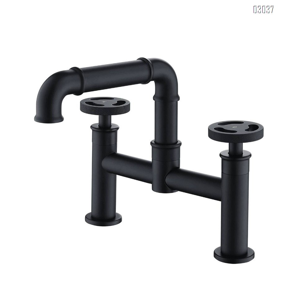 Retro industrial style Three hole Separate bathroom brass basin faucet creative cold and hot all Brass black and gold faucet