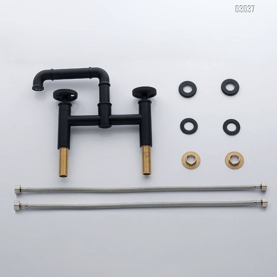 Retro industrial style Three hole Separate bathroom brass basin faucet creative cold and hot all Brass black and gold faucet