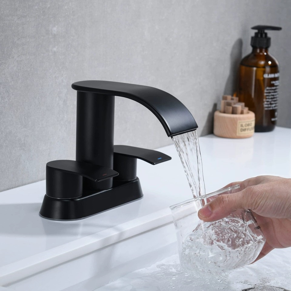 Brass Bathroom wash bathroom Waterfall basin faucet 4 inch double handle basin  three hole cold and hot water Separate faucet