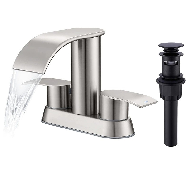 Brass Bathroom wash bathroom Waterfall basin faucet 4 inch double handle basin  three hole cold and hot water Separate faucet