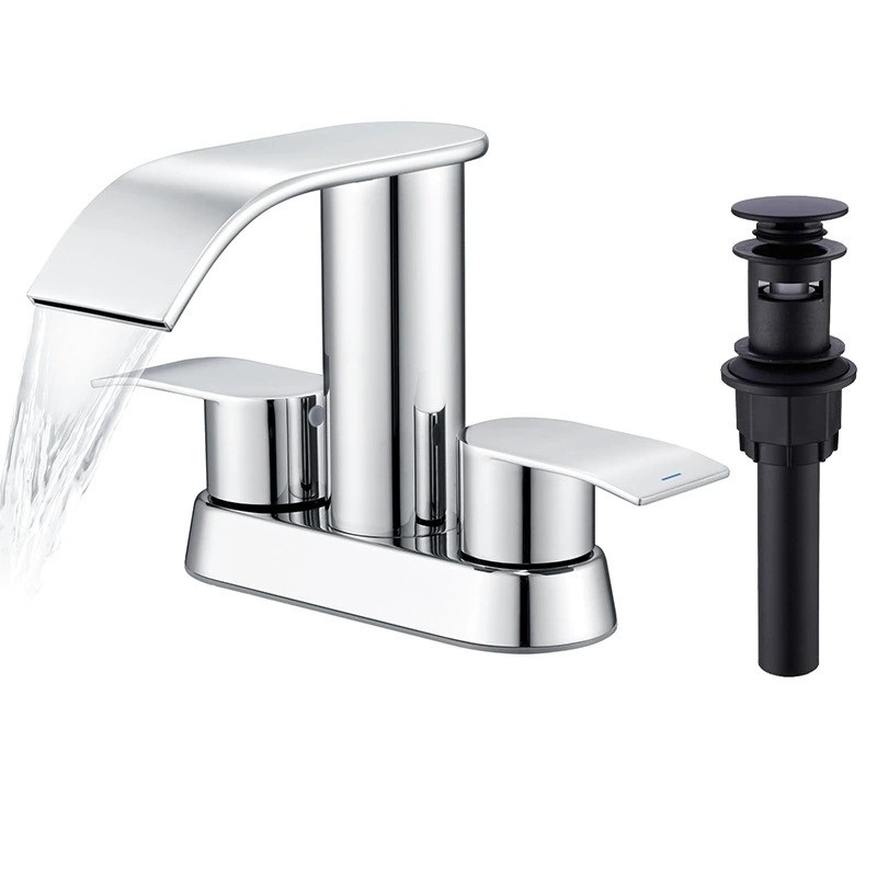 Brass Bathroom wash bathroom Waterfall basin faucet 4 inch double handle basin  three hole cold and hot water Separate faucet