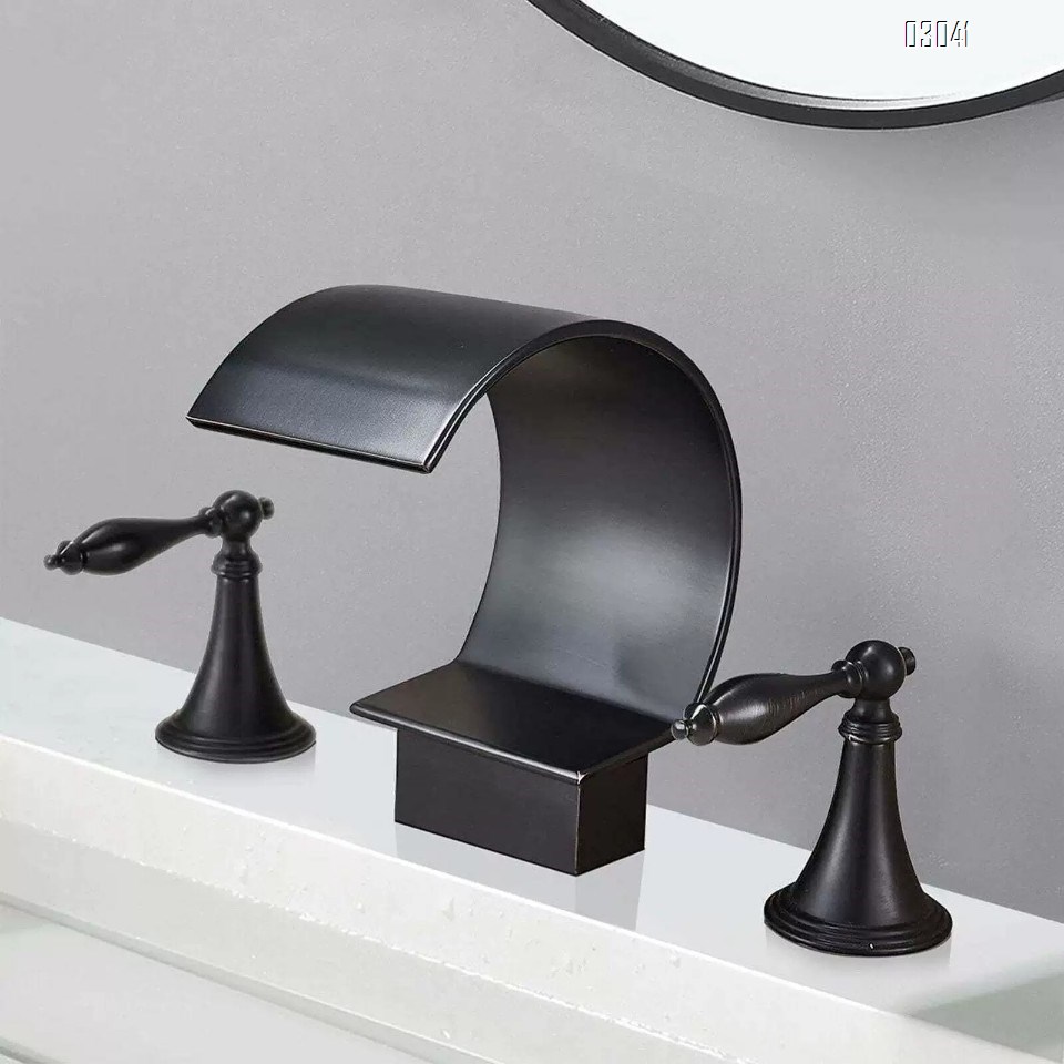 Brass Three-hole Separate basin faucet cold and hot bathroom double handle brass wash basin waterfall style basin faucet