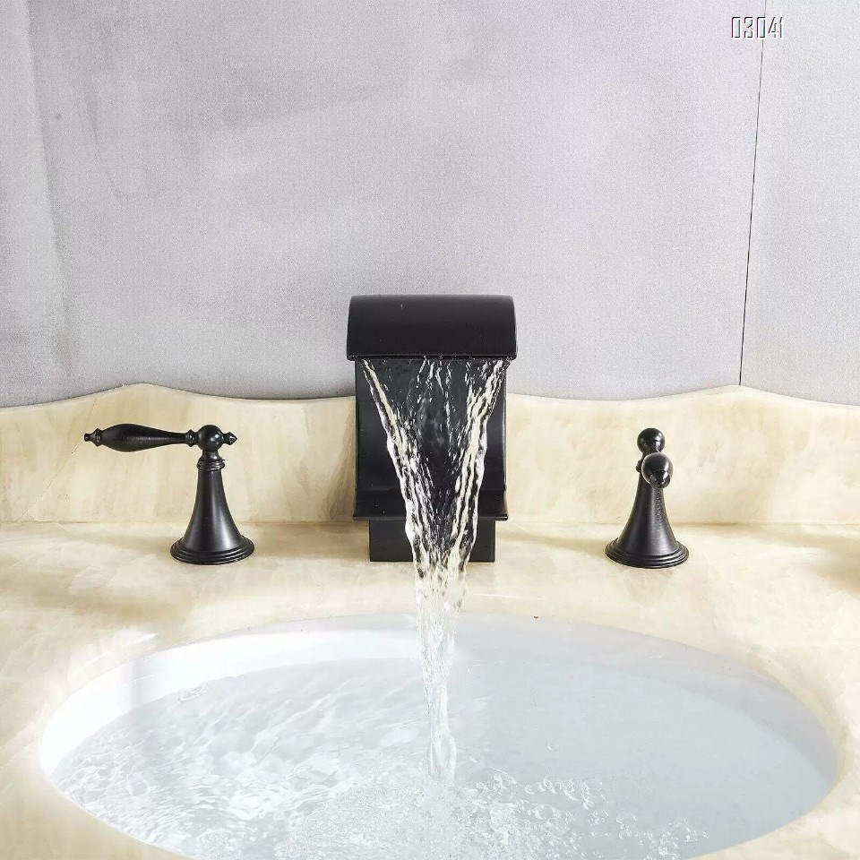 Brass Three-hole Separate basin faucet cold and hot bathroom double handle brass wash basin waterfall style basin faucet