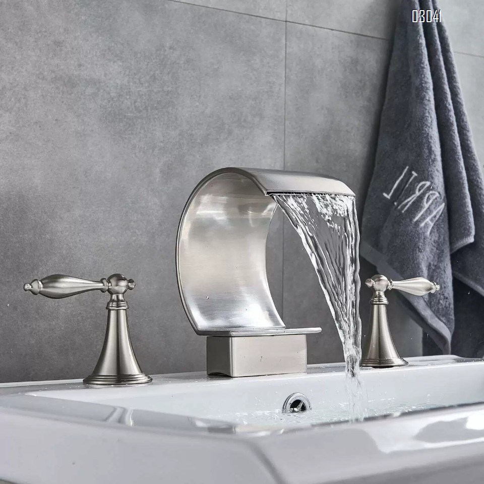 Brass Three-hole Separate basin faucet cold and hot bathroom double handle brass wash basin waterfall style basin faucet