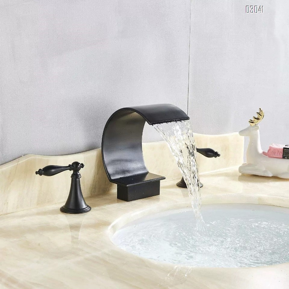 Brass Three-hole Separate basin faucet cold and hot bathroom double handle brass wash basin waterfall style basin faucet