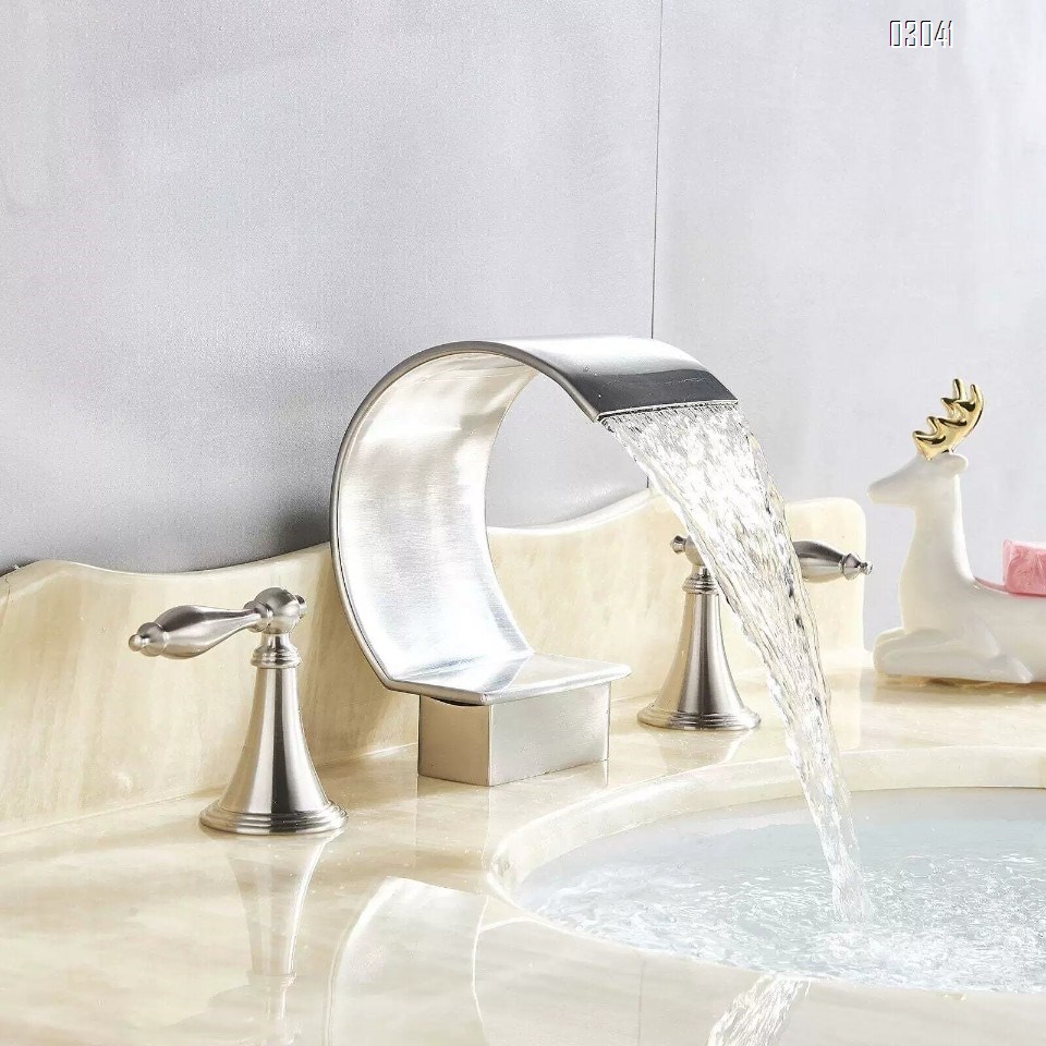 Brass Three-hole Separate basin faucet cold and hot bathroom double handle brass wash basin waterfall style basin faucet