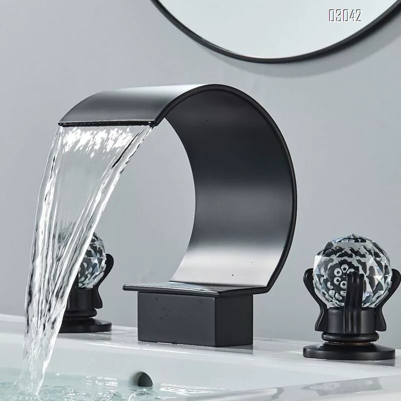 Brass waterfall Three-hole Separate basin faucet cold and hot bathroom double handle brass wash basin  style basin faucet