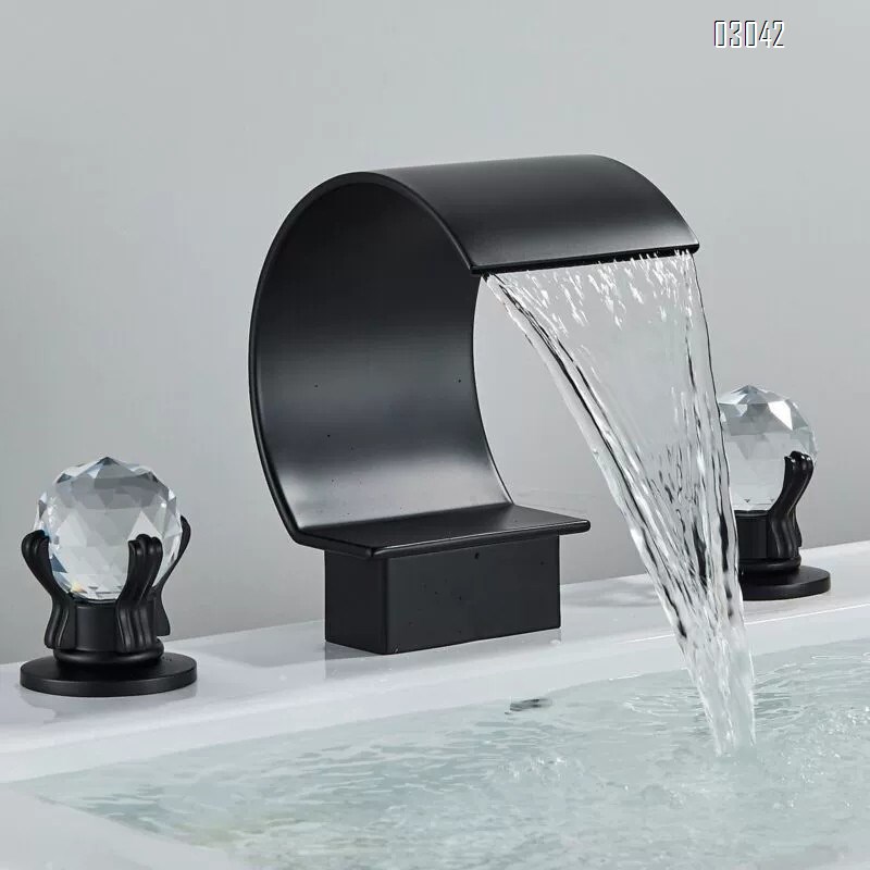 Brass waterfall Three-hole Separate basin faucet cold and hot bathroom double handle brass wash basin  style basin faucet