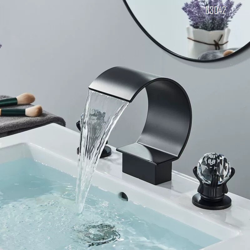 Brass waterfall Three-hole Separate basin faucet cold and hot bathroom double handle brass wash basin  style basin faucet