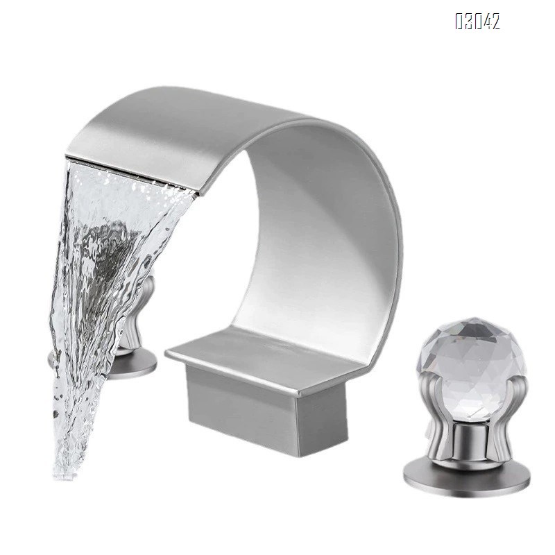Brass waterfall Three-hole Separate basin faucet cold and hot bathroom double handle brass wash basin  style basin faucet