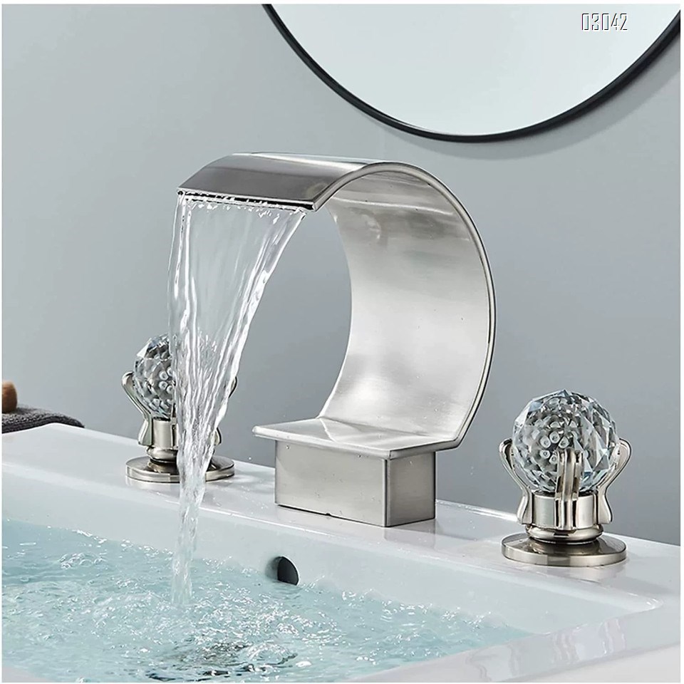Brass waterfall Three-hole Separate basin faucet cold and hot bathroom double handle brass wash basin  style basin faucet