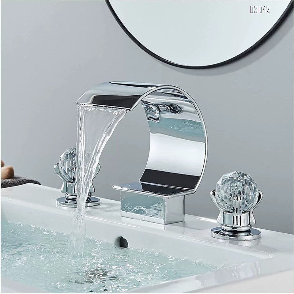 Brass waterfall Three-hole Separate basin faucet cold and hot bathroom double handle brass wash basin  style basin faucet