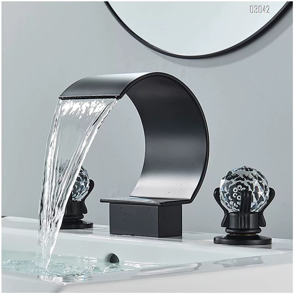Brass waterfall Three-hole Separate basin faucet cold and hot bathroom double handle brass wash basin  style basin faucet