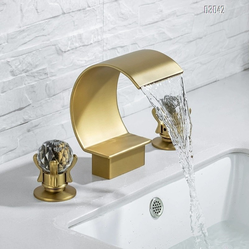 Brass waterfall Three-hole Separate basin faucet cold and hot bathroom double handle brass wash basin  style basin faucet