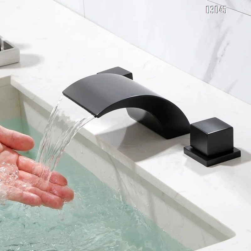 Brass LED Waterfall Basin Faucet with Dual Controls for Hot and Cold Water for Bathroom Vanity and Sink for Bathtub
