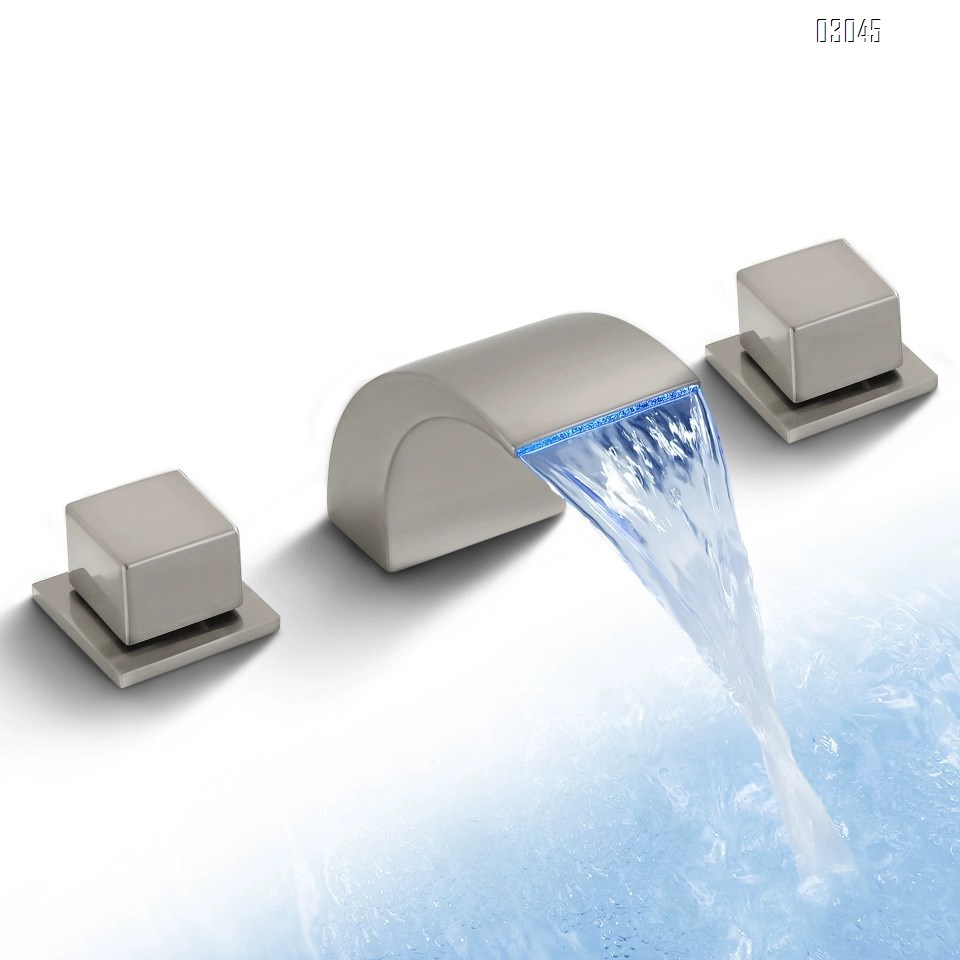 Brass LED Waterfall Basin Faucet with Dual Controls for Hot and Cold Water for Bathroom Vanity and Sink for Bathtub