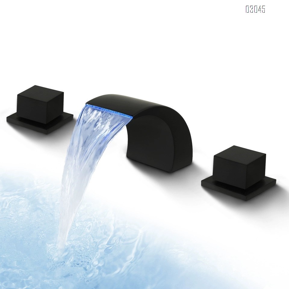 Brass LED Waterfall Basin Faucet with Dual Controls for Hot and Cold Water for Bathroom Vanity and Sink for Bathtub
