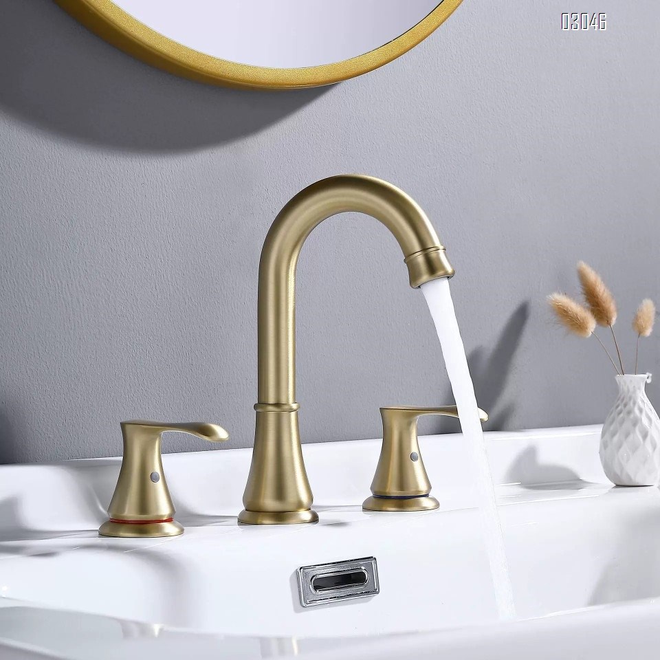 Brass Three-hole Separate bathroom sink basin faucet cold and hot  double handle brass wash basin faucet
